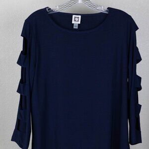 💙 Anne Klein Navy Cutout Sleeve Top – L